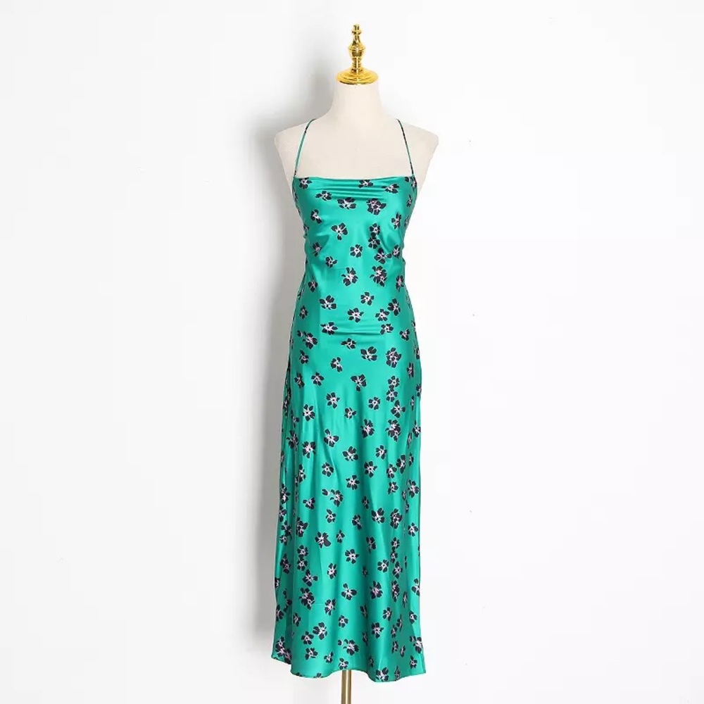 Vintage Green Floral Midi Dress